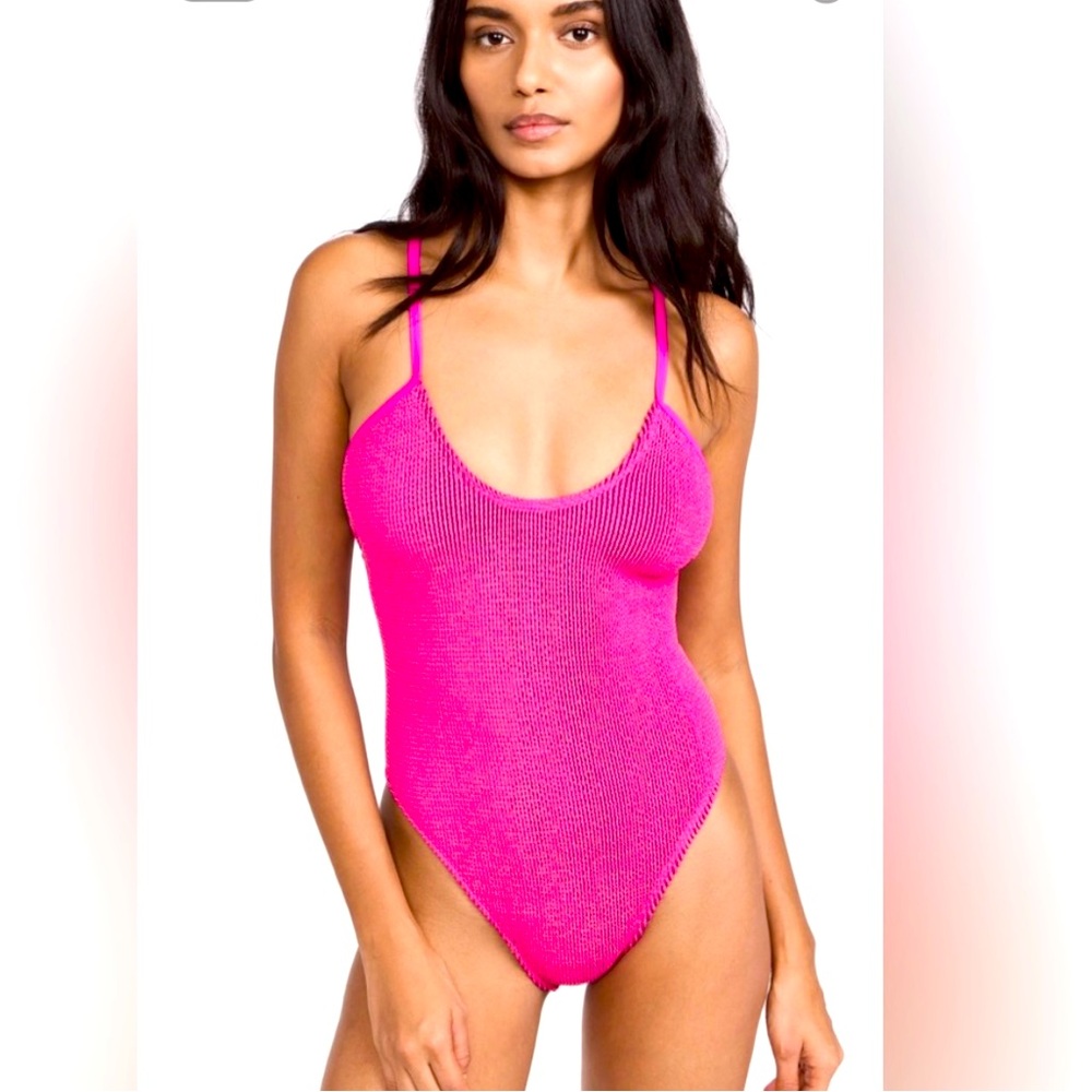 Good American Pink Scoop Neck One-Piece Swimsuit